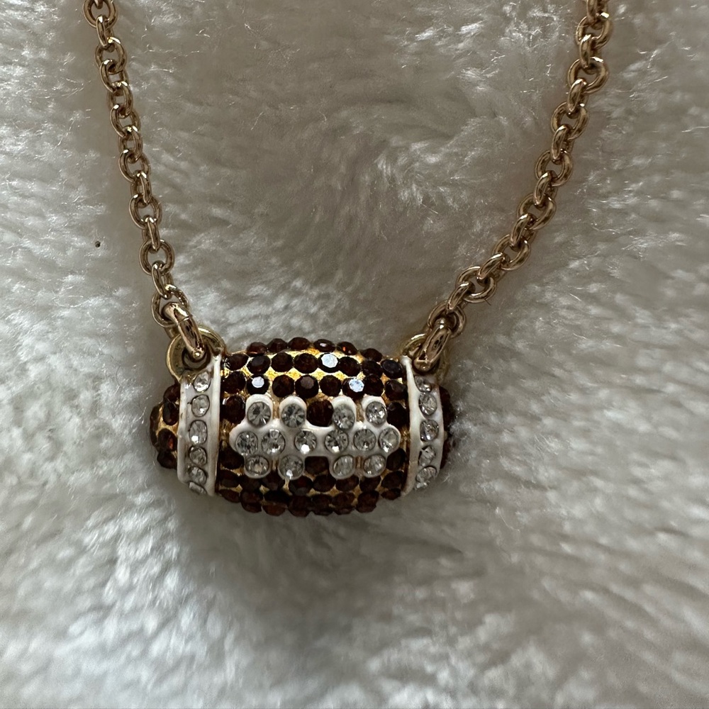 J. Crew Gold and Brown Football Pendant Necklace